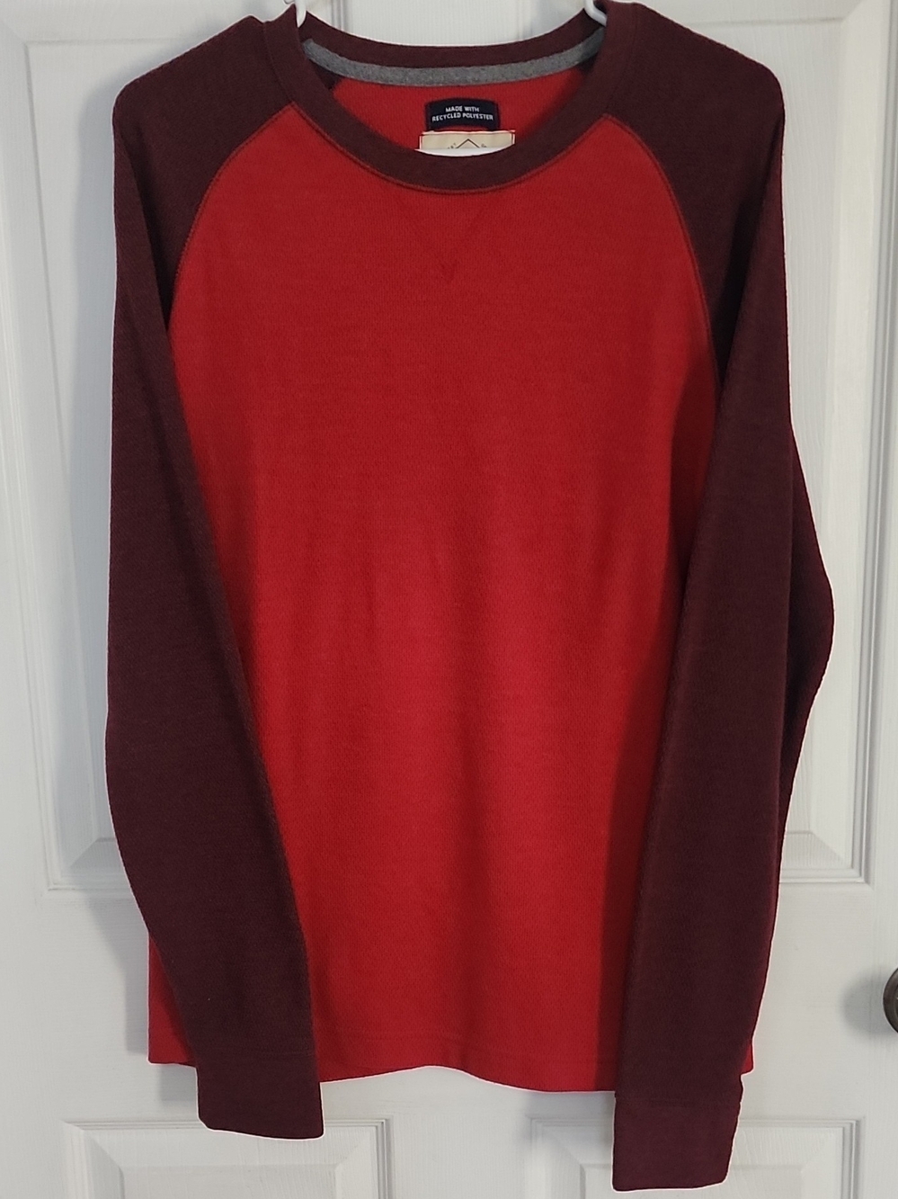 St. John's Bay Red Body Maroon Raglan Sleeve Crewneck Sweater
